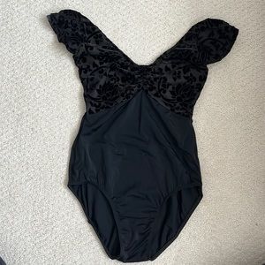 Black leotard with velvet top